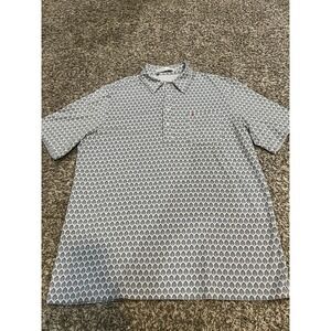 Men's L Leaf Print Criquet Polo Blue White (1806)